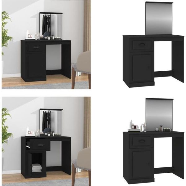 Vidaxl Tavolino Da Toilette Con Specchio Nero 90X50X132,5 Cm In Legno - Tavolino Da Toilette - Tavolini Da Toilette - Tavolino Cosmetico - Tavolini Cosmetici-image