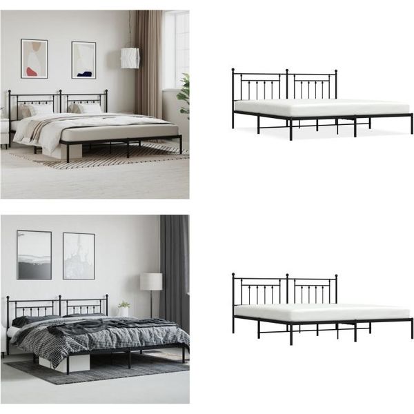 Vidaxl Struttura Letto Con Testata In Metallo Nero 200X200 Cm - Struttura Letto - Cornici Letto - Struttura Letto - Letto-image