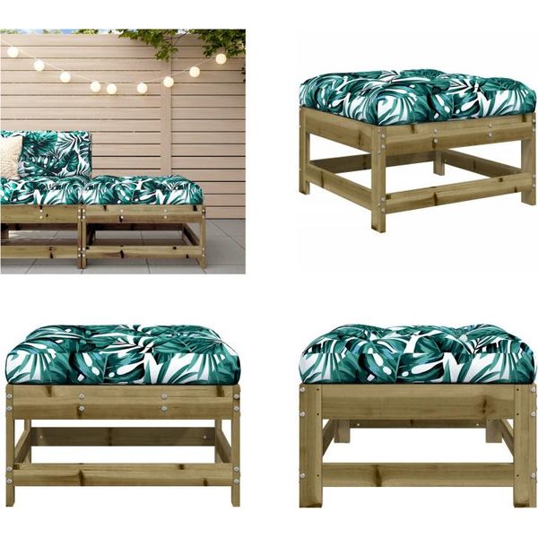 Vidaxl Sgabello Da Giardino Con Cuscino In Legno Di Pino Impregnato - Sgabello Da Giardino - Sgabello Da Patio - Sgabello Da Esterno - Poggiapiedi Da Giardino-image