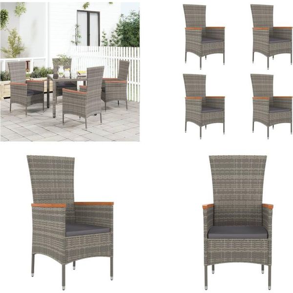 Vidaxl Sedie Da Giardino Con Cuscino 4 Pz. Poly Rattan Grigio - Sedia Da Giardino - Sedie Da Giardino - Mobili Da Giardino - Mobili Da Esterno-image
