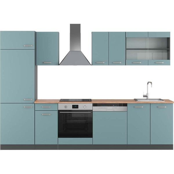 Vicco Cucina Componibile R-Line, 300 Cm , Pt Rovere, Blu-Grigio/Antracite-image