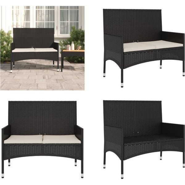 Vidaxl Panca Da Giardino A 2 Posti Con Cuscini In Poly Rattan Nero - Panca Da Giardino - Panche Da Giardino - Panca - Panca Da Esterno-image