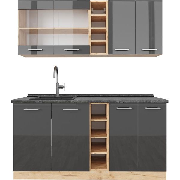 Vicco Cucina Completa R-Line, 160 Cm , Pt Antracite, Antracite Lucido/Oro Power Oak-image