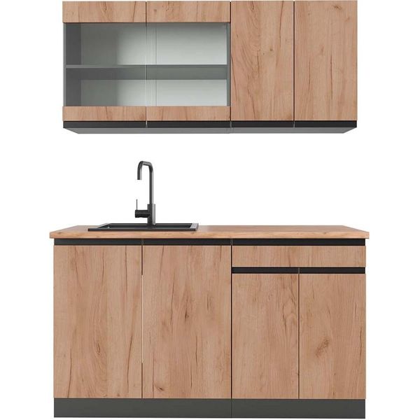 Vicco Cucina Monoblocco R-Line, 140 Cm , Pt Rovere, Quercia Dorata/Antracite-image