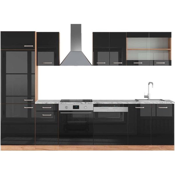 Vicco Cucina Componibile R-Line, 300 Cm , Pt Marmo, Rovere Nero/Oro Lucido-image