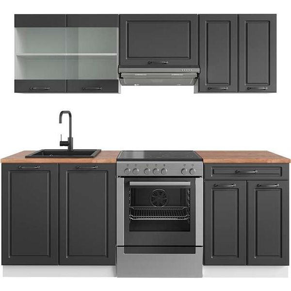 Vicco Cucina Componibile R-Line, 200 Cm , Pt Rovere, Antracite Casa Di Campagna/Bianco-image
