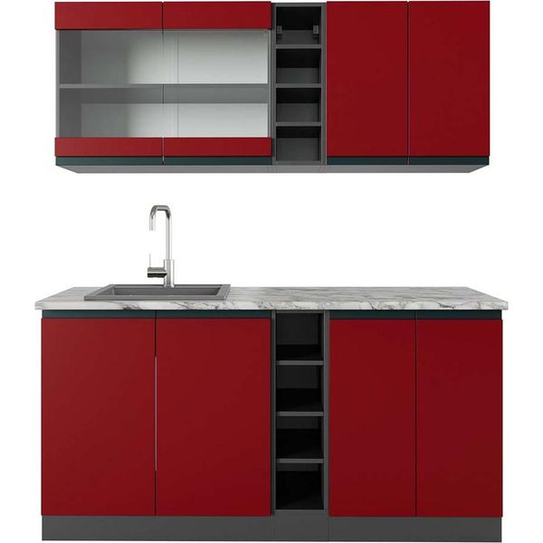 Vicco Cucina Completa R-Line, 160 Cm , Pt Marmo, Rosso/Antracite-image