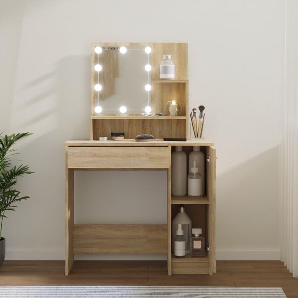 The Living Store Comodino Con Led Rovere Sonoma 86,5X35X136 Cm-image
