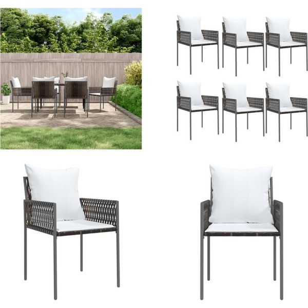 Vidaxl Sedie Da Giardino Con Cuscino 6 Pz. Marrone 54X61X83 Cm Poly Rattan - Sedia Da Giardino - Sedie Da Giardino - Sedia Da Patio - Sedia Da Esterno-image