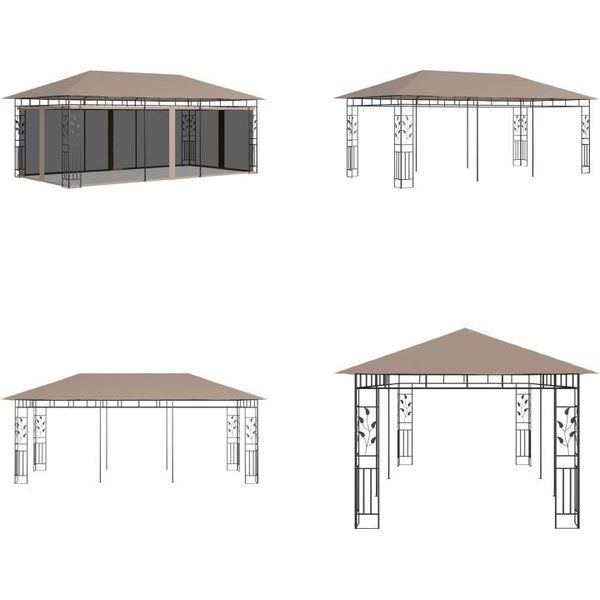 Vidaxl Padiglione Con Zanzariera 6X3X2,73 M Taupe 180 G/M² - Gazebo Da Giardino - Gazebo Da Giardino - Padiglione - Gazebo - Padiglioni-image