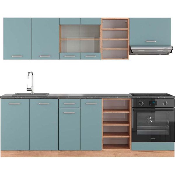 Vicco Cucina Componibile R-Line, 240 Cm , Pt Antracite, Rovere Blu-Grigio/Oro-image
