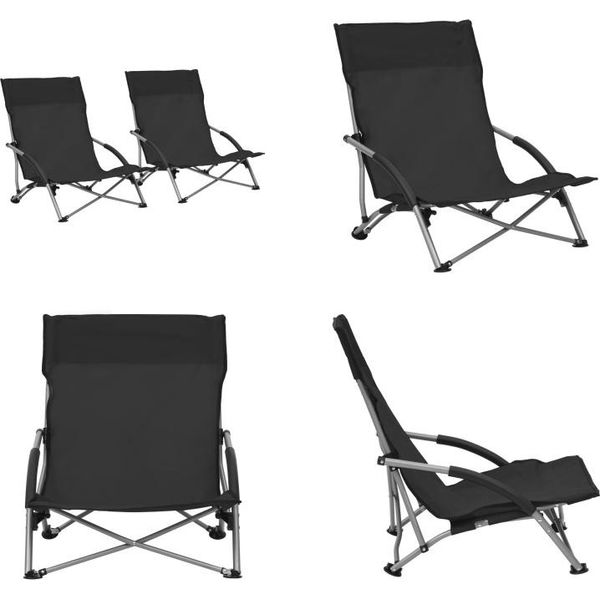 Vidaxl Sedie Da Spiaggia Pieghevoli 2 Pezzi In Tessuto Nero - Sedia Da Spiaggia - Sedie Da Spiaggia - Sedia Da Campeggio - Sedie Da Campeggio-image