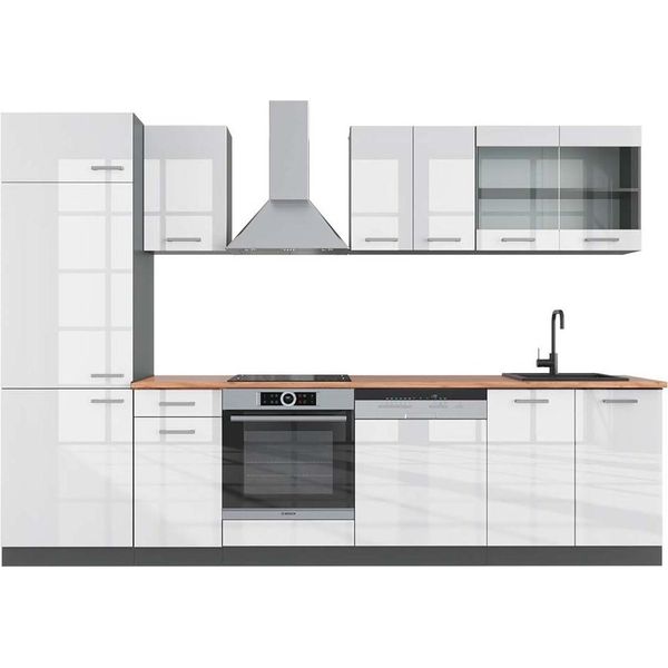 Vicco Cucina Componibile R-Line, 300 Cm , Pt Rovere, Bianco Lucido/Antracite-image
