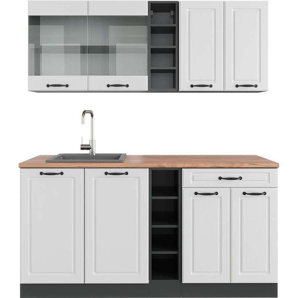 Vicco Cucina Completa R-Line, 160 Cm , Pt Rovere, Bianco Casa Di Campagna/Antracite-image