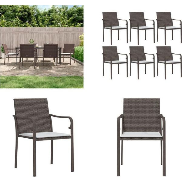 Vidaxl Sedie Da Giardino Con Cuscino 6 Pz. Marrone 56X59X84 Cm Poly Rattan - Sedia Da Giardino - Sedie Da Giardino - Sedia Da Patio - Sedia Da Esterno-image