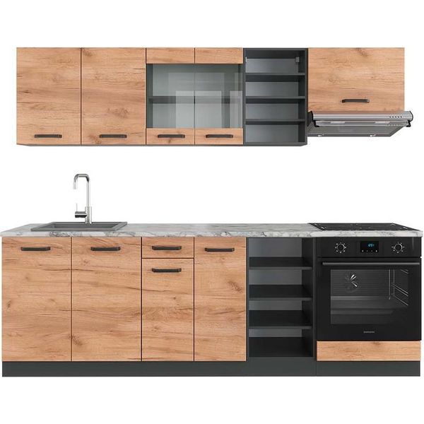 Vicco Cucina Componibile R-Line, 240 Cm , Pt Marmo, Quercia Dorata/Antracite-image