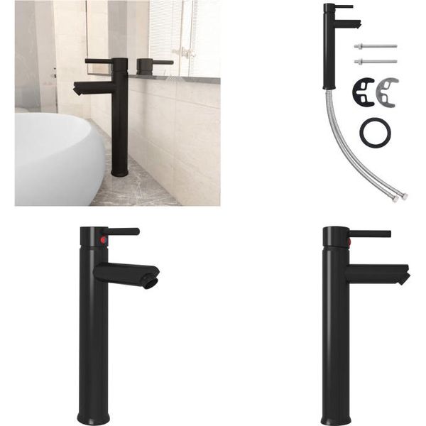 Vidaxl Miscelatore Per Bagno Nero 12X30 Cm - Miscelatore Per Lavabo - Rubinetti Per Lavabo - Rubinetto Per Acqua - Rubinetti-image