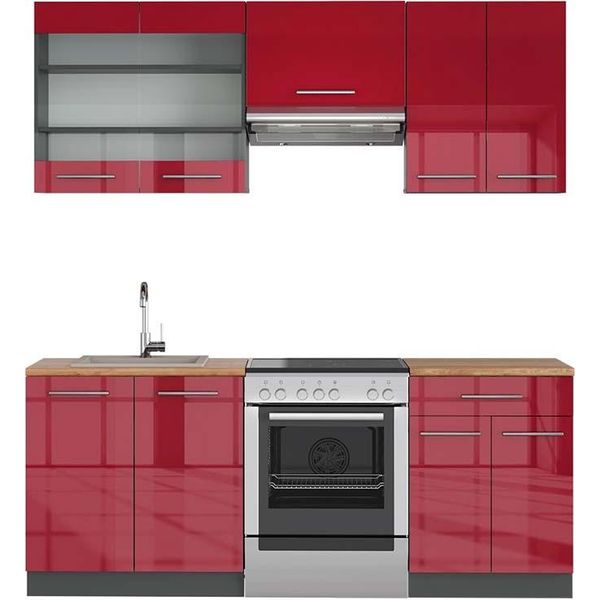 Vicco Cucina Componibile Fame-Line, 200 Cm , Pt Rovere, Bordeaux Lucido/Antracite-image