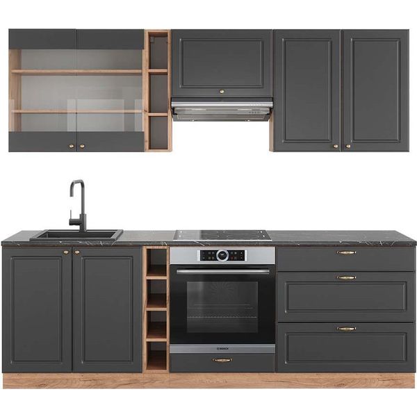 Vicco Cucina Componibile Fame-Line, 235 Cm , Pt Antracite, Antracite Country House/Oro Kraft Oak-image