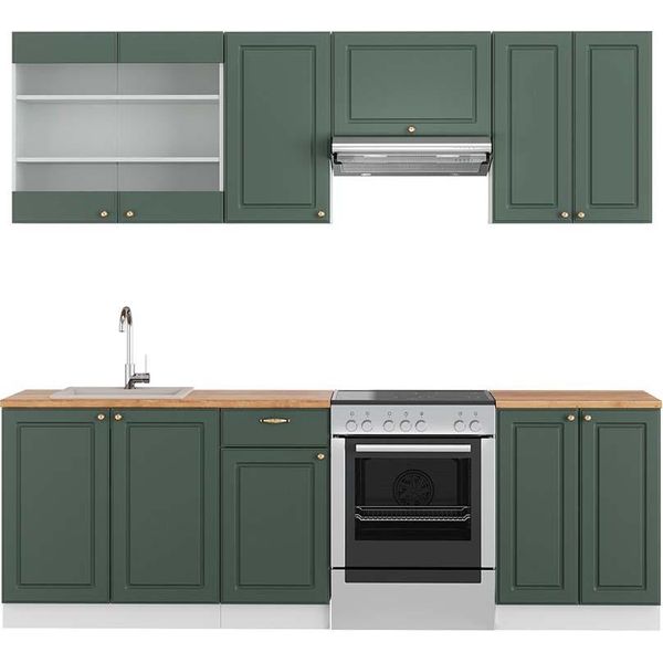 Vicco Cucina Componibile Fame-Line, 240 Cm , Pt Rovere, Verde-Oro Country House/Bianco-image