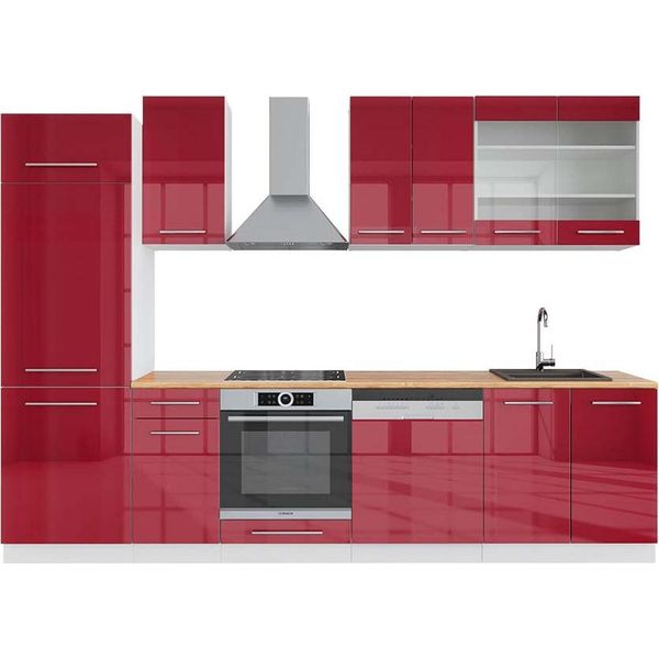 Vicco Cucina Componibile Fame-Line, 300 Cm , Pt Rovere, Bordeaux Lucido/Bianco-image