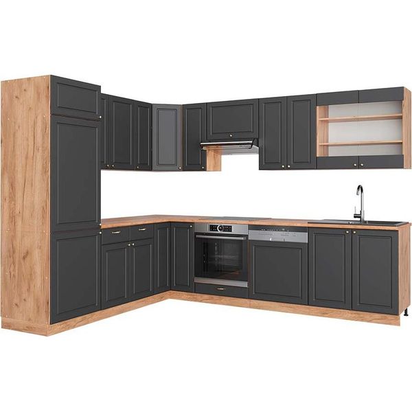 Vicco Cucina Angolare Completa Fame-Line, 227 X 287 Cm , Pt Rovere, Antracite Country House/Oro Kraft Oak-image