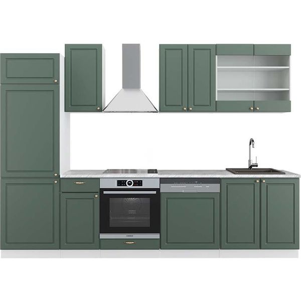 Vicco Cucina Componibile Fame-Line, 300 Cm , Pt Marmo, Verde-Oro Country House/Bianco-image