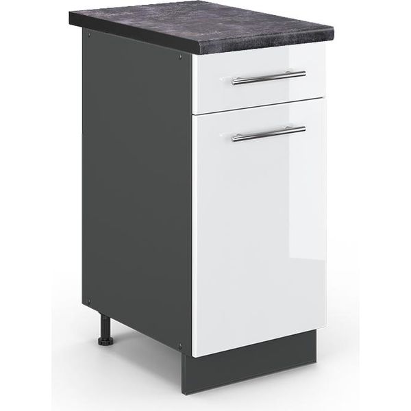 Vicco Mobiletto Base Per Cucina Fame-Line, 40 Cm , Pt Antracite, Bianco Lucido/Antracite-image