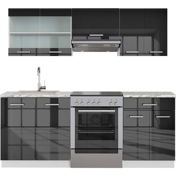 Vicco Cucina Componibile Fame-Line, 200 Cm , Pt Marmo, Antracite Lucido/Bianco-image