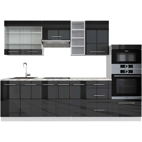 Vicco Cucina Componibile Fame-Line, 280 Cm , Pt Marmo, Antracite Lucido/Bianco-image