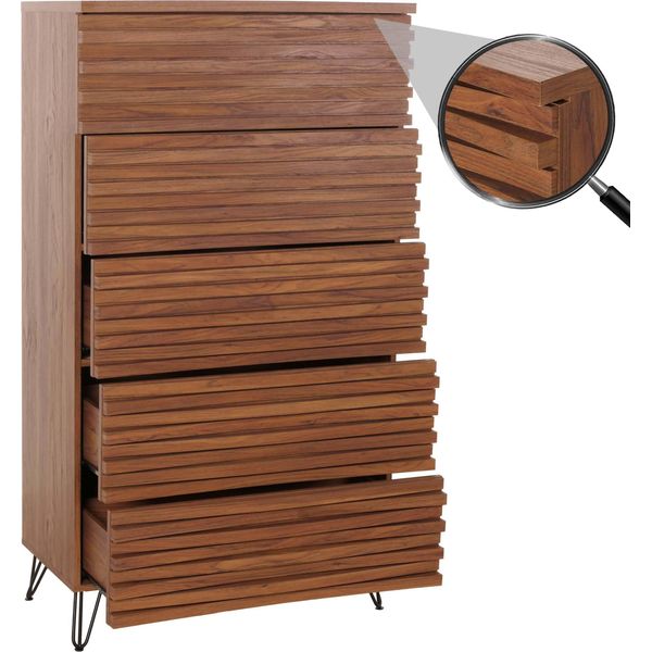 Cassettiera HWC-M49, Mobile Alto, Design 3D 5 Cassetti Mdf Metallo 145X80X44Cm ~ Aspetto Noce-image