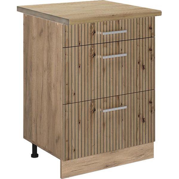 Vicco Mobiletto Base Per Cucina R-Line, 60 Cm Con Cassetti, Pt Rovere, Rovere Artigianale/Quercia Dorata-image