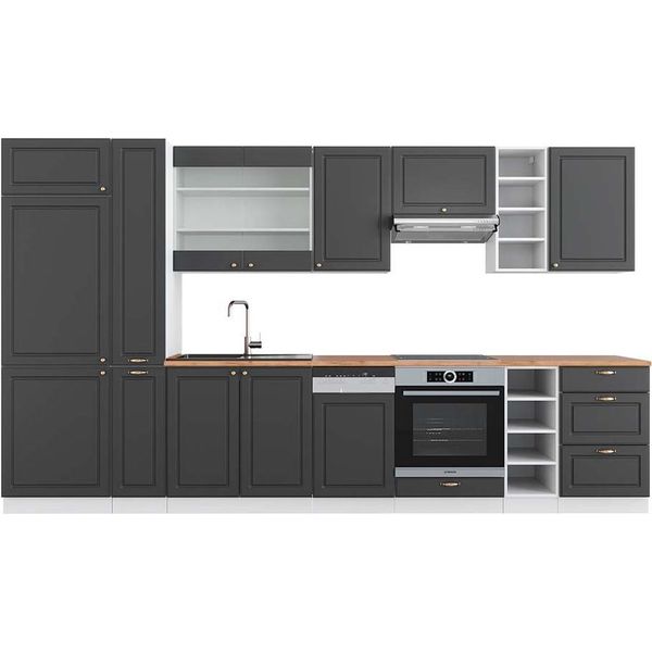 Vicco Cucina Componibile Fame-Line, 355 Cm , Pt Rovere, Antracite-Oro/Bianco/Bianco-image