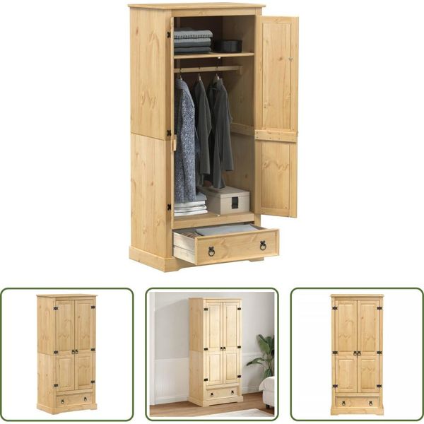 The Living Store Armadio 76X50X170 Cm In Legno Di Pino Massiccio-image