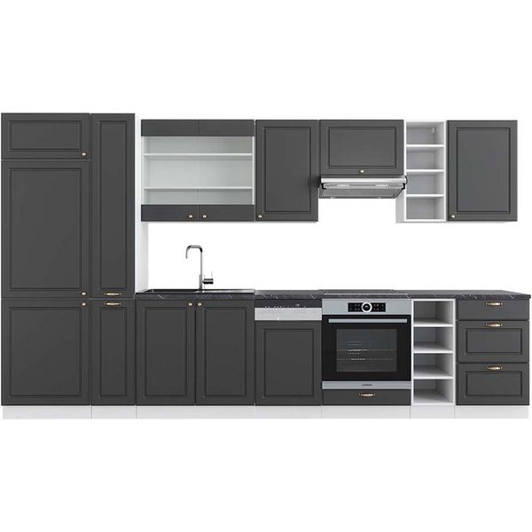 Vicco Cucina Componibile Fame-Line, 355 Cm , Pt Antracite, Antracite-Oro/Bianco/Bianco-image
