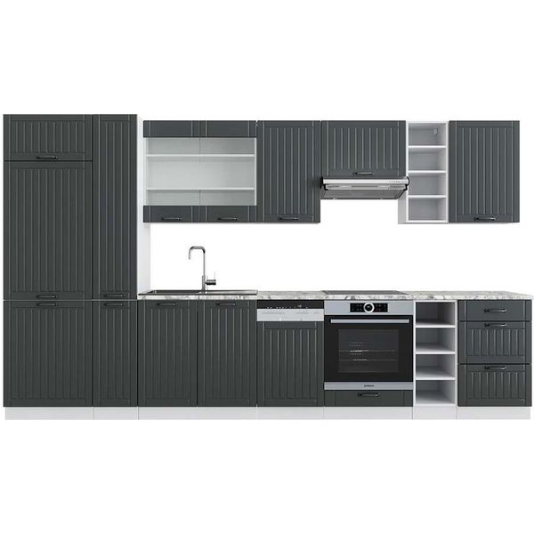 Vicco Cucina Componibile Fame-Line, 355 Cm , Pt Marmo, Antracite Casa Di Campagna/Bianco/Bianco-image