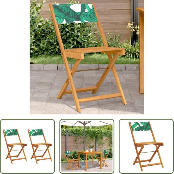 The Living Store Sedie Da Bistrot 2 Pz. Legno Massiccio Di Acacia E Tessuto Con Motivo A Foglie-image