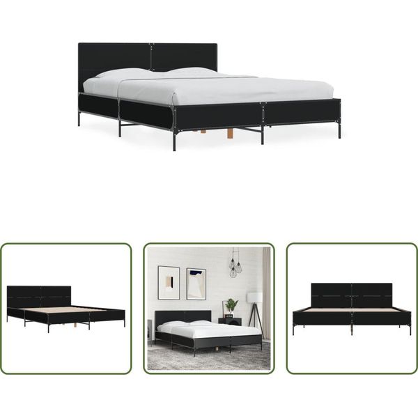 The Living Store Struttura Letto Nera 140X190 Cm In Legno E Metallo-image