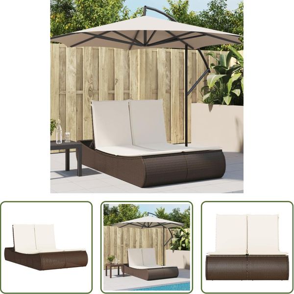 The Living Store Lettino Doppio Con Cuscini In Poly Rattan Marrone-image