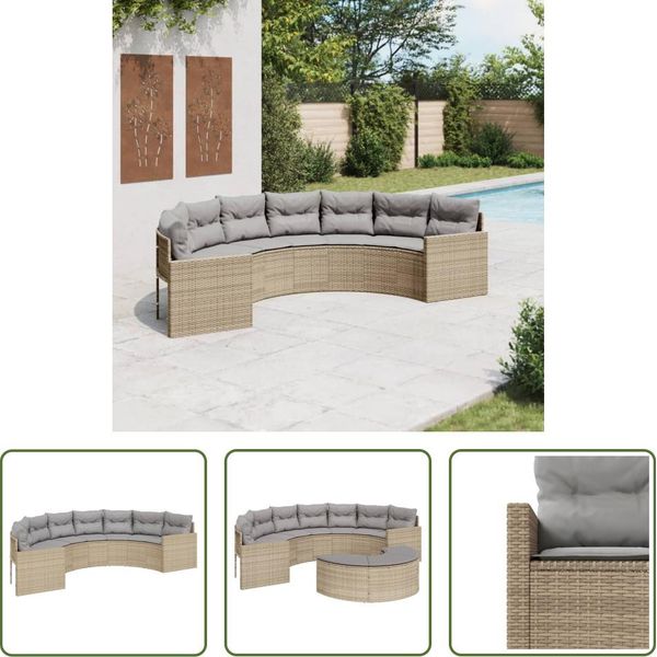 The Living Store Divano Da Giardino Con Cuscini Semi-Round Beige Poly-Rattan-image