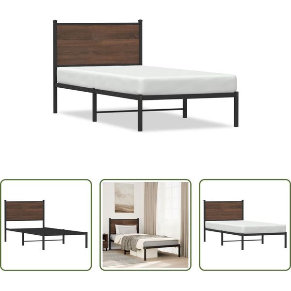 The Living Store Struttura Letto Con Testata In Metallo Effetto Rovere Marrone 80X200 Cm-image