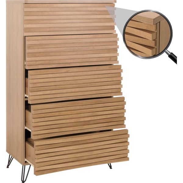 Cassettiera HWC-M49, Mobile Alto, Design 3D 5 Cassetti Mdf Metallo 145X80X44Cm ~ Natura-image