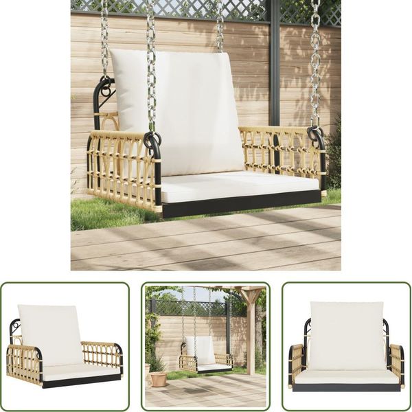 The Living Store Sedia Sospesa Con Cuscino 63X58X39 Cm In Poly Rattan E Acciaio-image