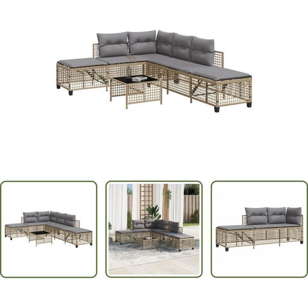 The Living Store Set Di Divani Angolari Da Giardino 3 Pezzi Con Cuscini Beige In Poly Rattan-image