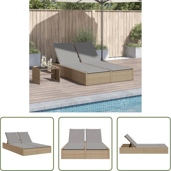 The Living Store Lettino Doppio Con Cuscini Beige In Poly Rattan-image
