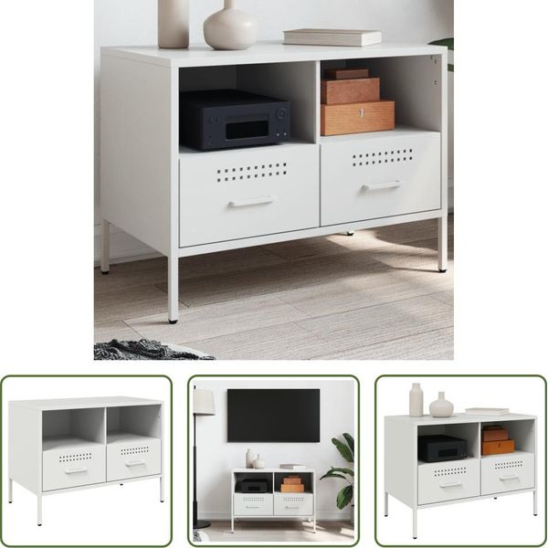 The Living Store Mobile Tv Bianco 68X39X50,5 Cm Acciaio Laminato A Freddo-image