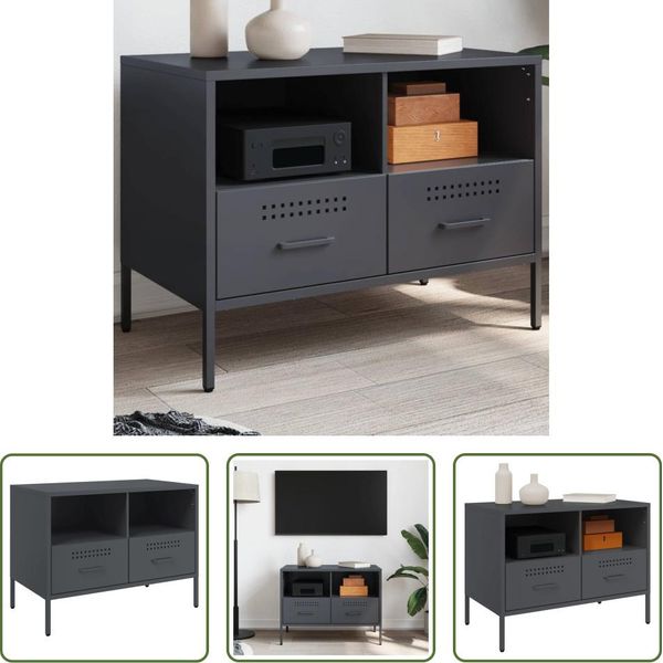 The Living Store Mobile Tv Antracite 68X39X50,5 Cm Acciaio Laminato A Freddo-image