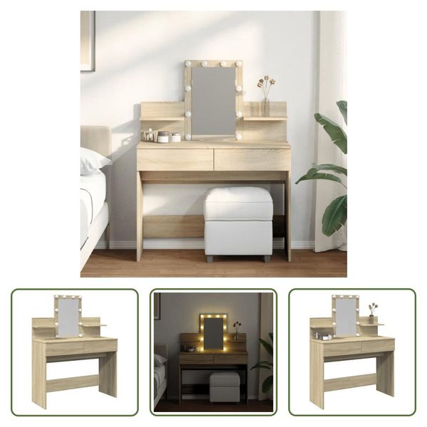 The Living Store Comodino Con Illuminazione Led Rovere Sonoma 100X40X130 Cm-image