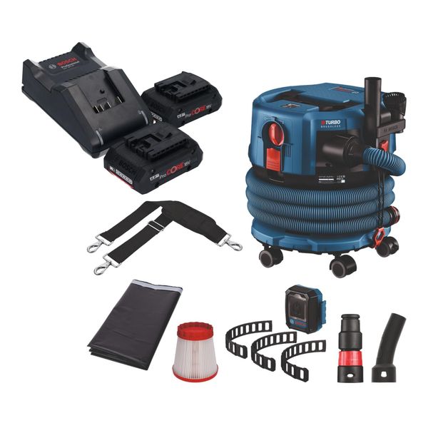 Bosch Gas 18V-12 Mc Aspiratore Professionale A Batteria Biturbo Brushless + 2X Batteria Procore 4,0 Ah + Caricabatterie + Accessori-image