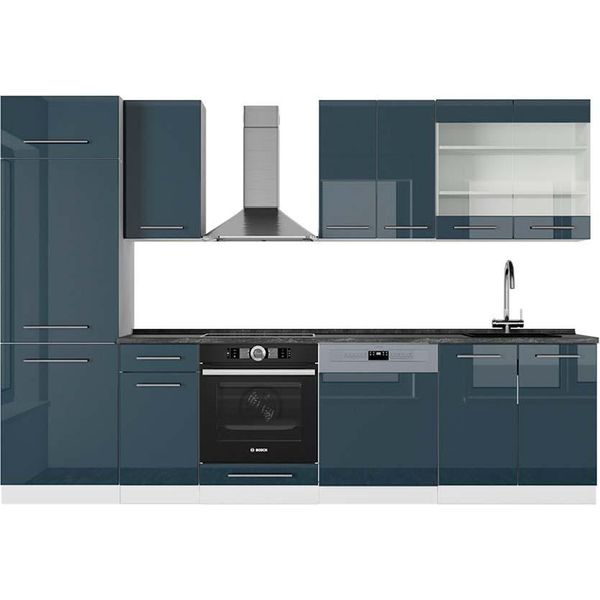 Vicco Cucina Componibile Fame-Line, 300 Cm , Pt Antracite, Blu Scuro Lucido/Bianco-image